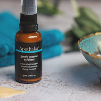 Apothaka gentle enzyme exfoliant fragrance free sensitive skin packaging and milky serum texture shown