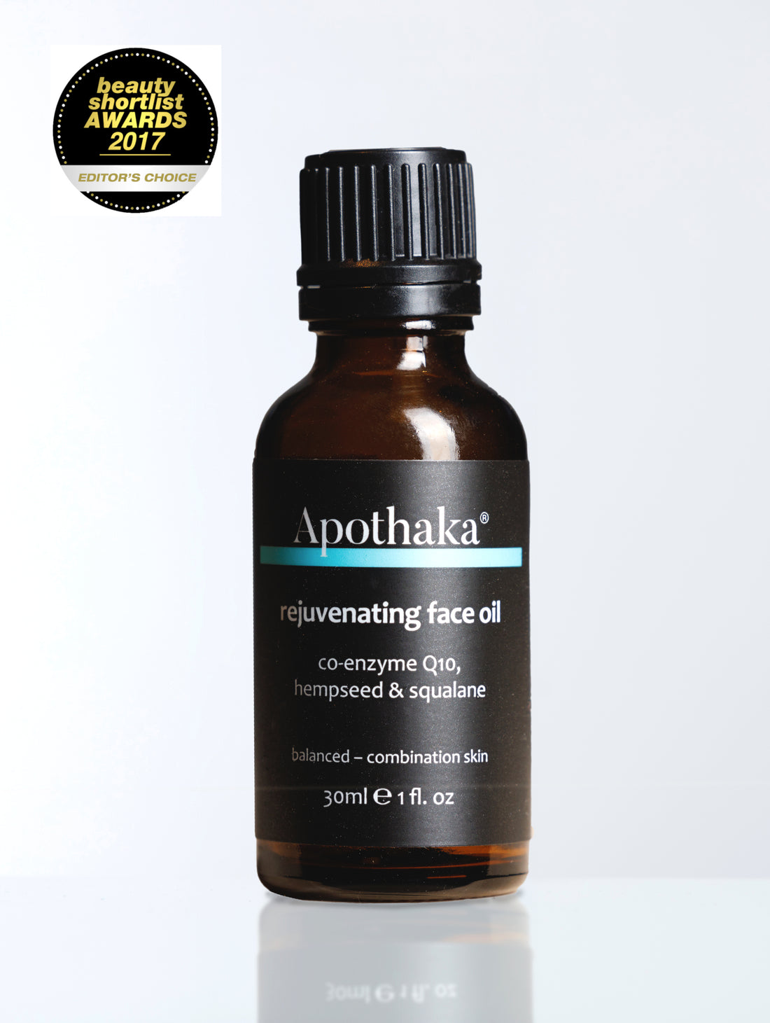 Apothaka rejuvenating face oil CoQ10 normal to combination skin in amber glass bottle with black cap