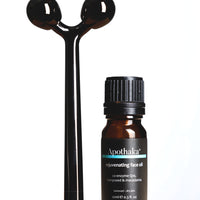 Apothaka self care set with metal facial massage roller and rejuvenating face oil 10ml for dry skin lightly fragranced
