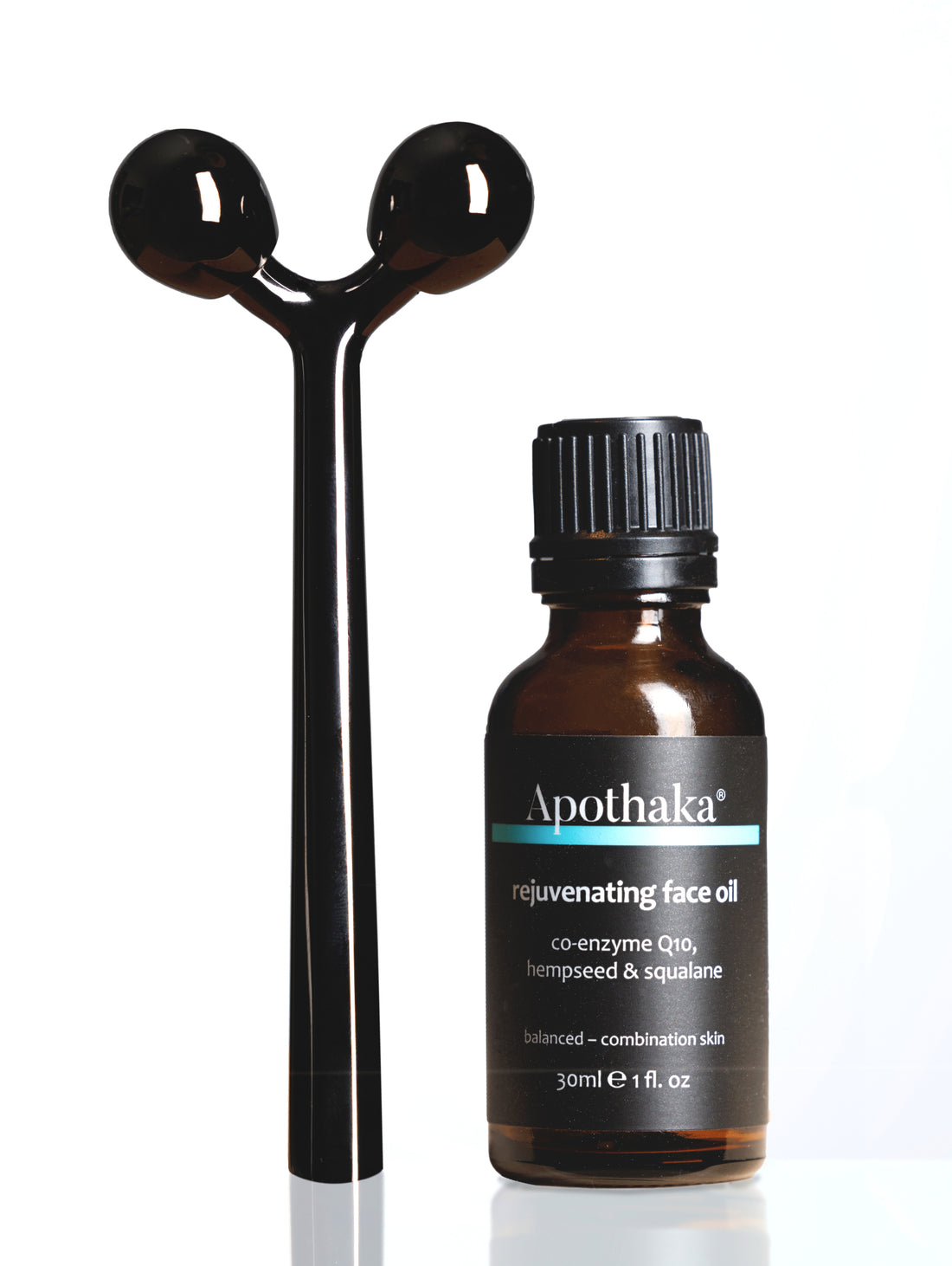 Apothaka self care set with metal facial massage roller and rejuvenating face oil 30ml for combination skin lightly fragranced