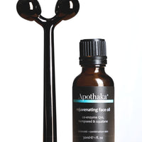 Apothaka self care set with metal facial massage roller and rejuvenating face oil 30ml for combination skin lightly fragranced