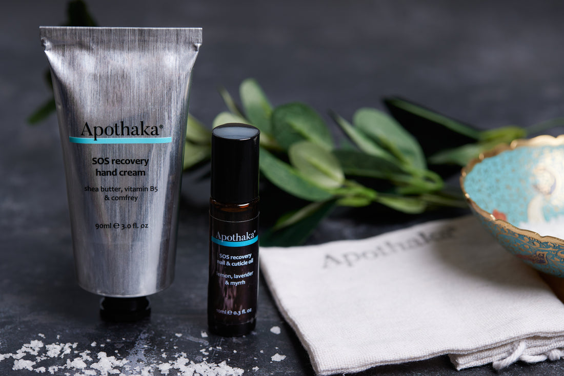 Apothaka SOS recovery handcare duo set with hand cream and nail & cuticle oil