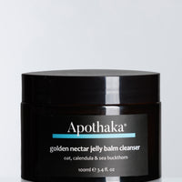 Apothaka golden nectar jelly balm cleanser amber glass jar packaging with black lid