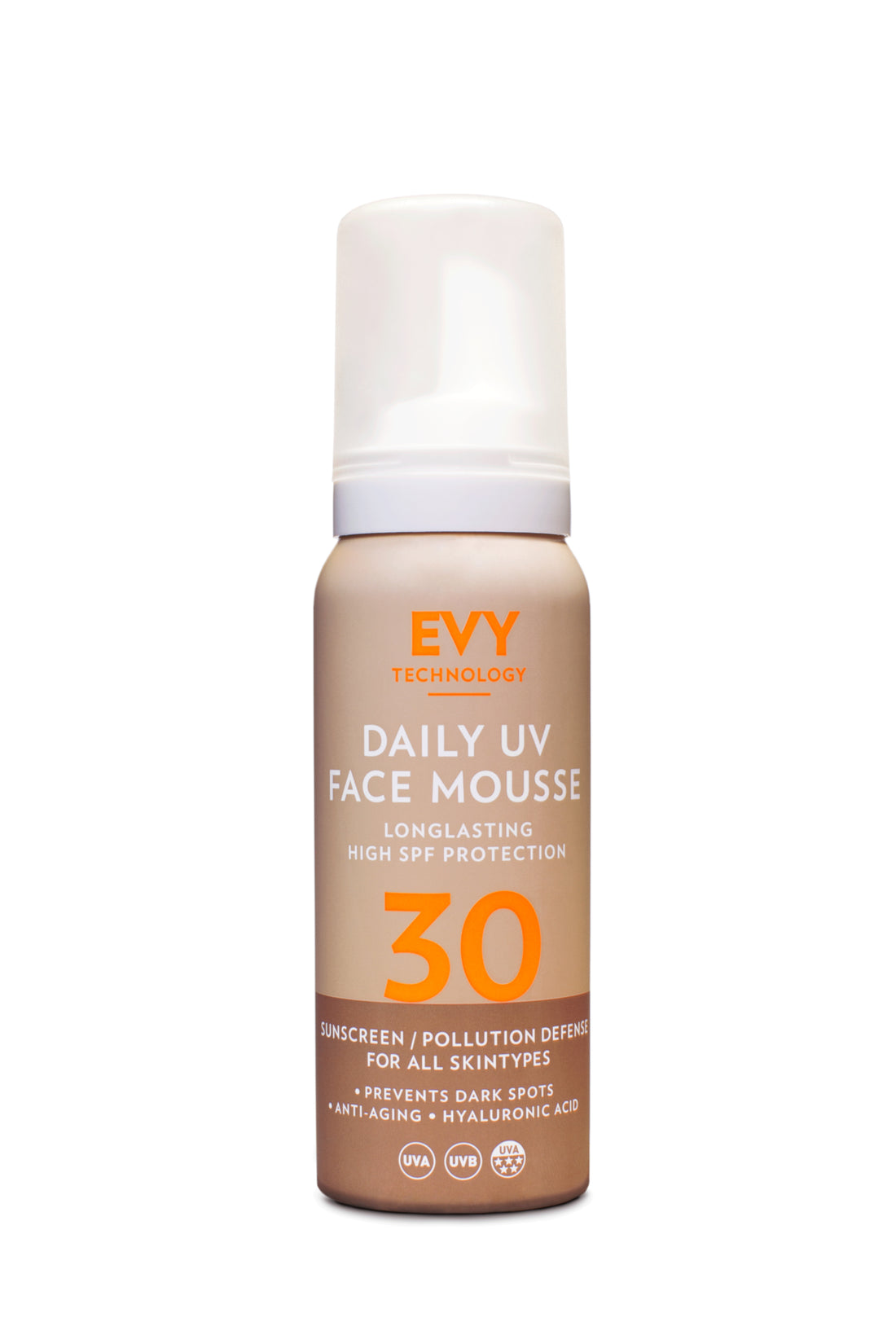 EVY daily UV face mousse SPF30 sunscreen fragrance free