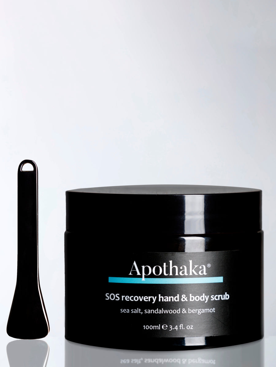 Apothaka SOS revitalising hand & body scrub with metal spatula